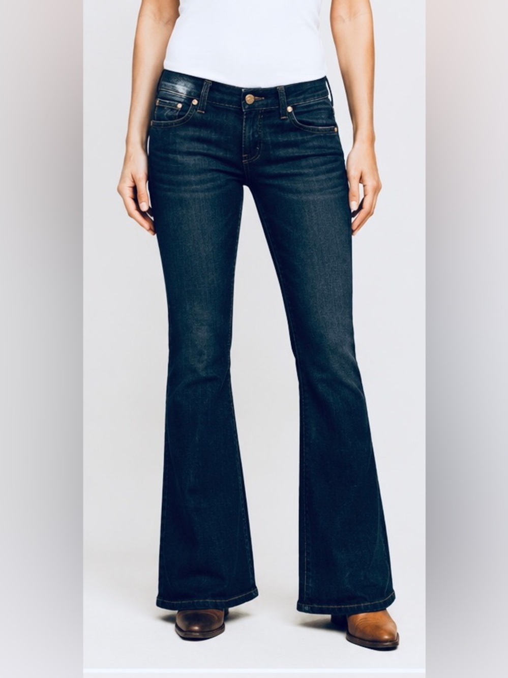 Studio59 Distressed Perfect Boot Jeans-Dark Denim Washed